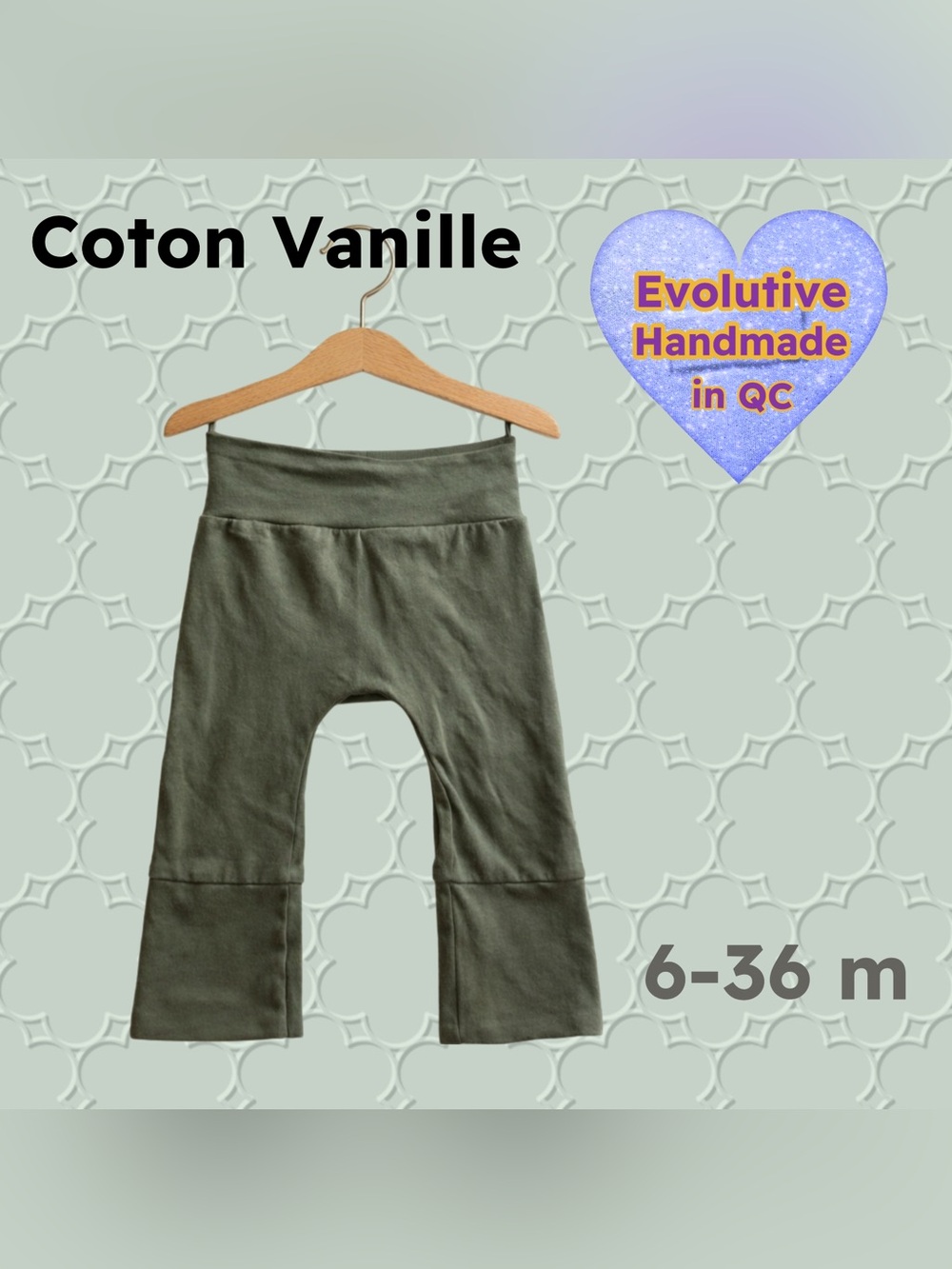 🇨🇦✌️COTON VANILLE | 6-36 mo| Classic Unisex Green Evolutive Baby Pants❗️read